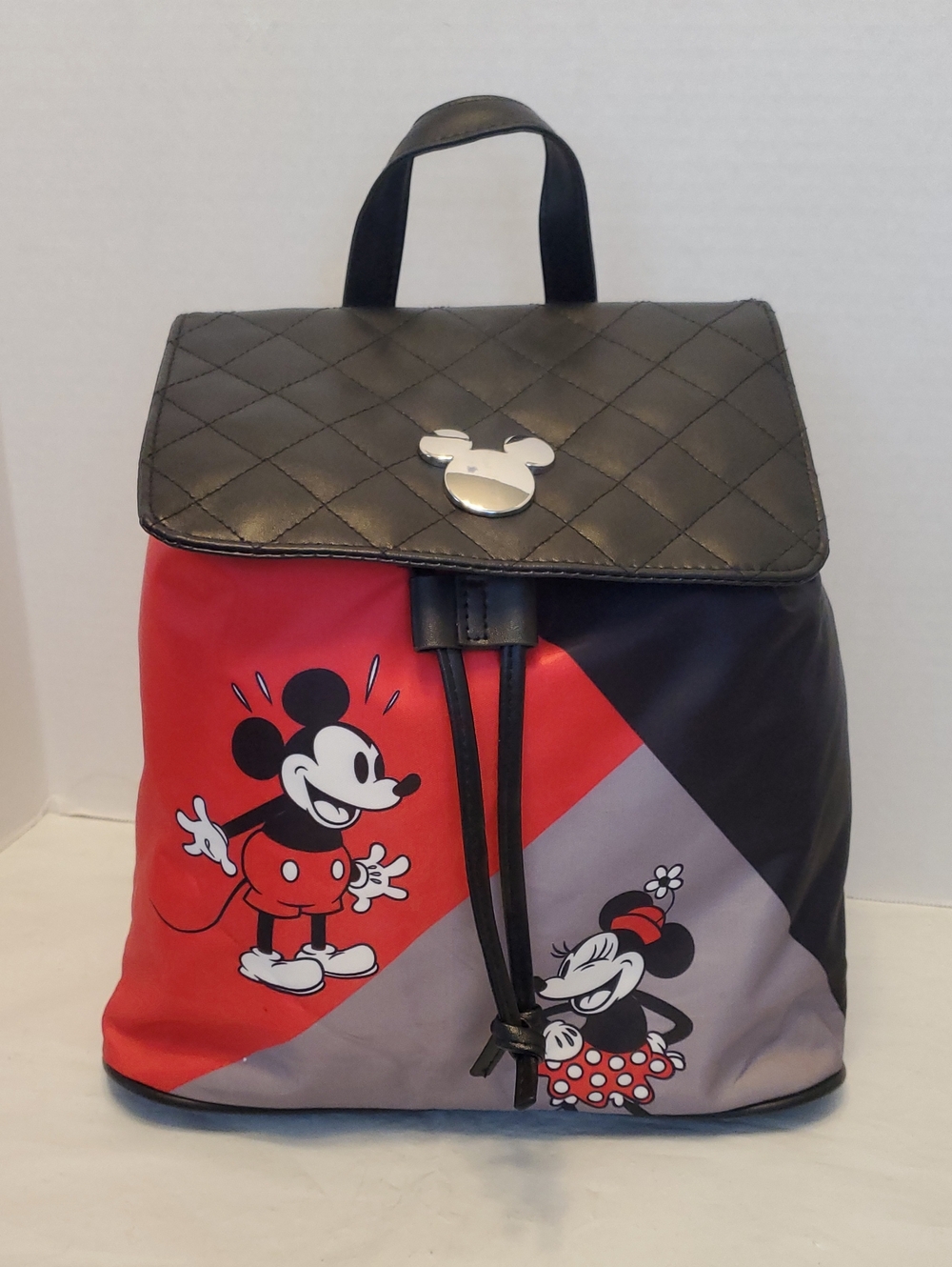 Disney Mickey & Minnie Two-Tone Quilted Flap Backpack
